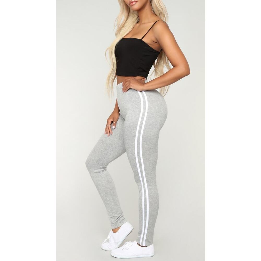 Woman's cotton striped track pant, Grey, Medium
